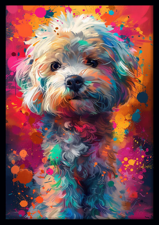 Fluffy Splash Pup – Colorful Abstract Dog Canvas Wall Art – T846 – AiPrintLab