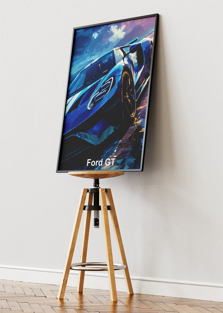 Ford GT Racing Art Poster & Canvas Print – Blue Performance Supercar Wall Art