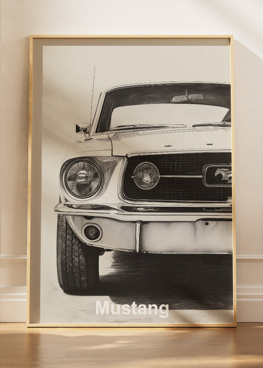 Ford Mustang Classic Canvas Print & Poster – Vintage Car Black & White Wall Art – AI PRINT LAB