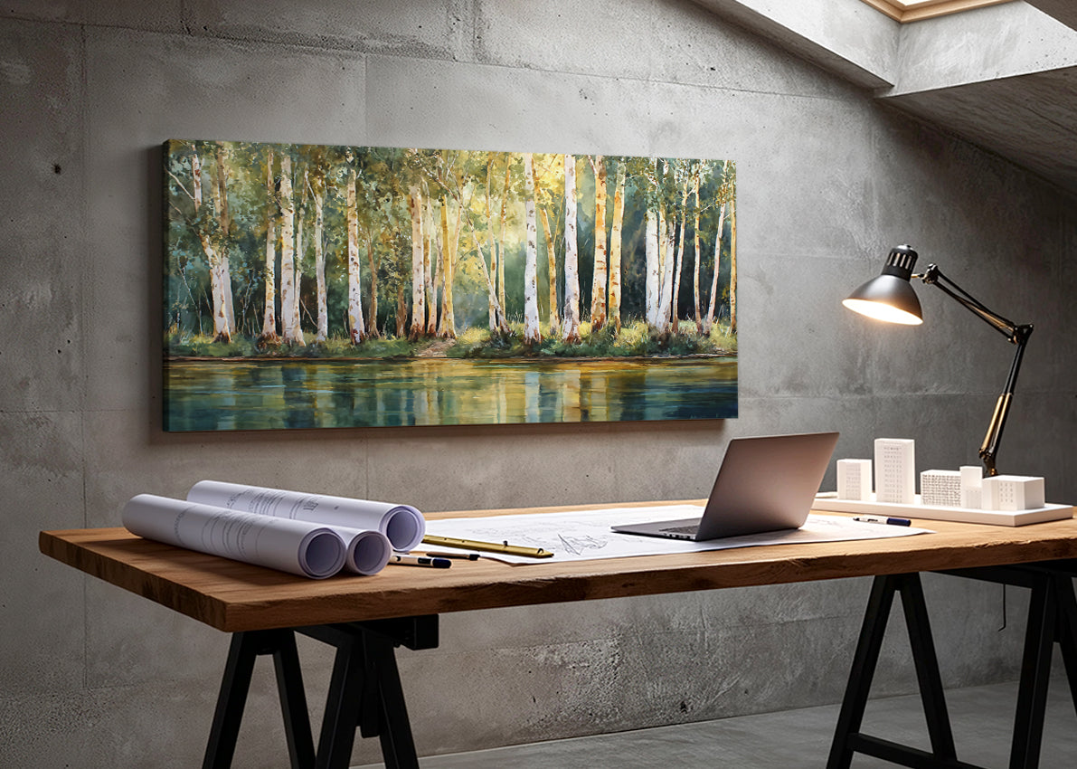 Forest Reflection Landscape Canvas Wall Art – Panoramic Nature Print – AI PRINT LAB