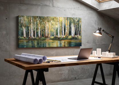 Forest Reflection Landscape Canvas Wall Art – Panoramic Nature Print – AI PRINT LAB
