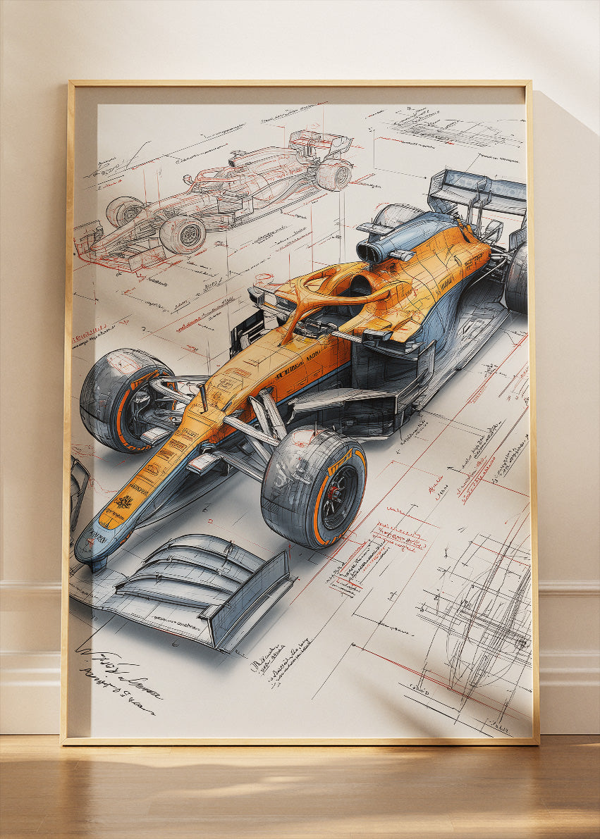 Formula 1 Blueprint Style Racing Car Poster Canvas & Print – AI PRINT LAB