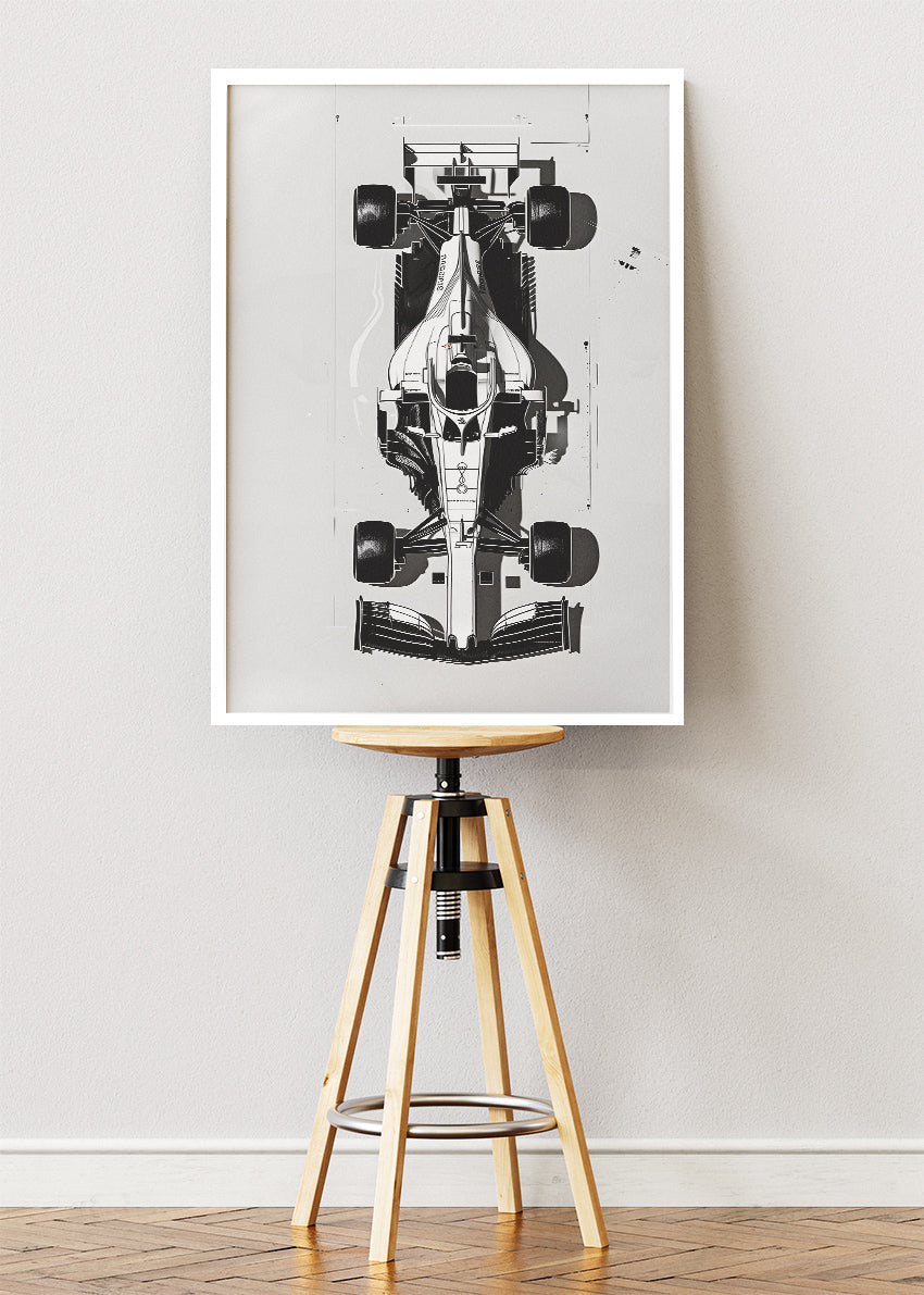 Formula 1 Minimalist Car Blueprint Poster & Canvas Print | Modern Motorsport Wall Art