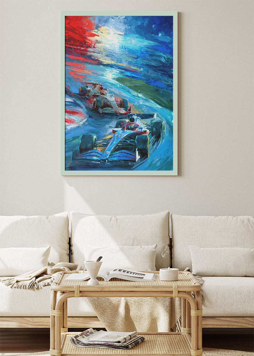 Formula 1 Racing Duel Abstract Motion Canvas Print & Poster – AI PRINT LAB
