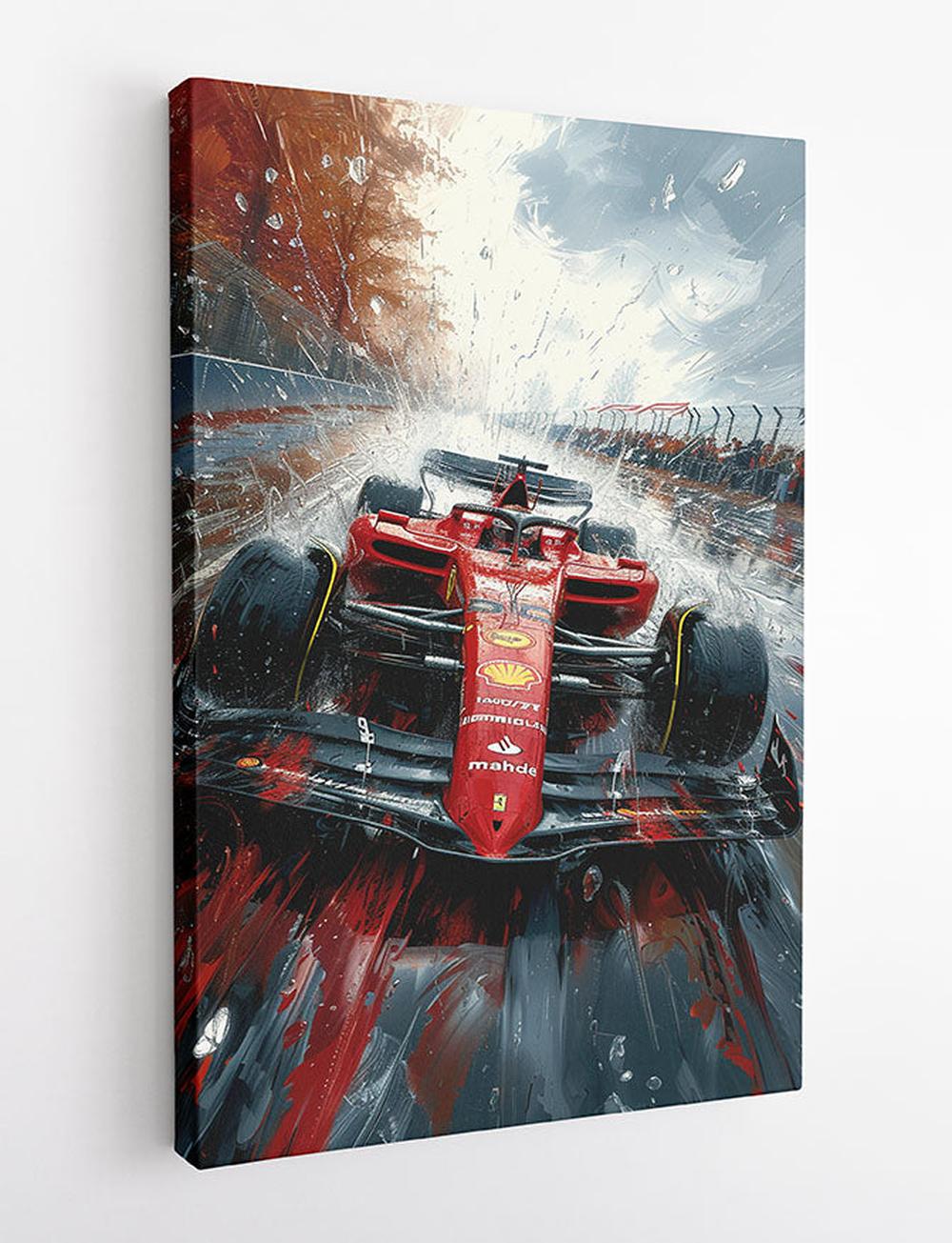Formula 1 Rain Race – Dynamic Red Racing Car Canvas Wall Art – T946 – AiPrintLab