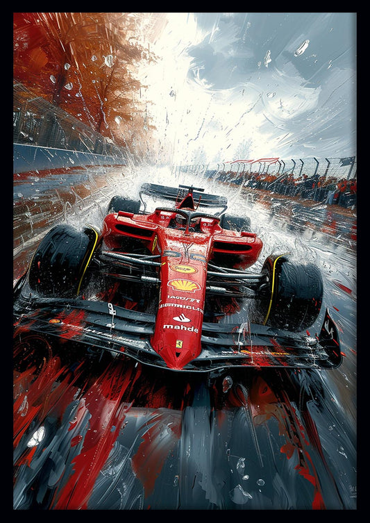 Formula 1 Rain Race – Dynamic Red Racing Car Canvas Wall Art – T946 – AiPrintLab