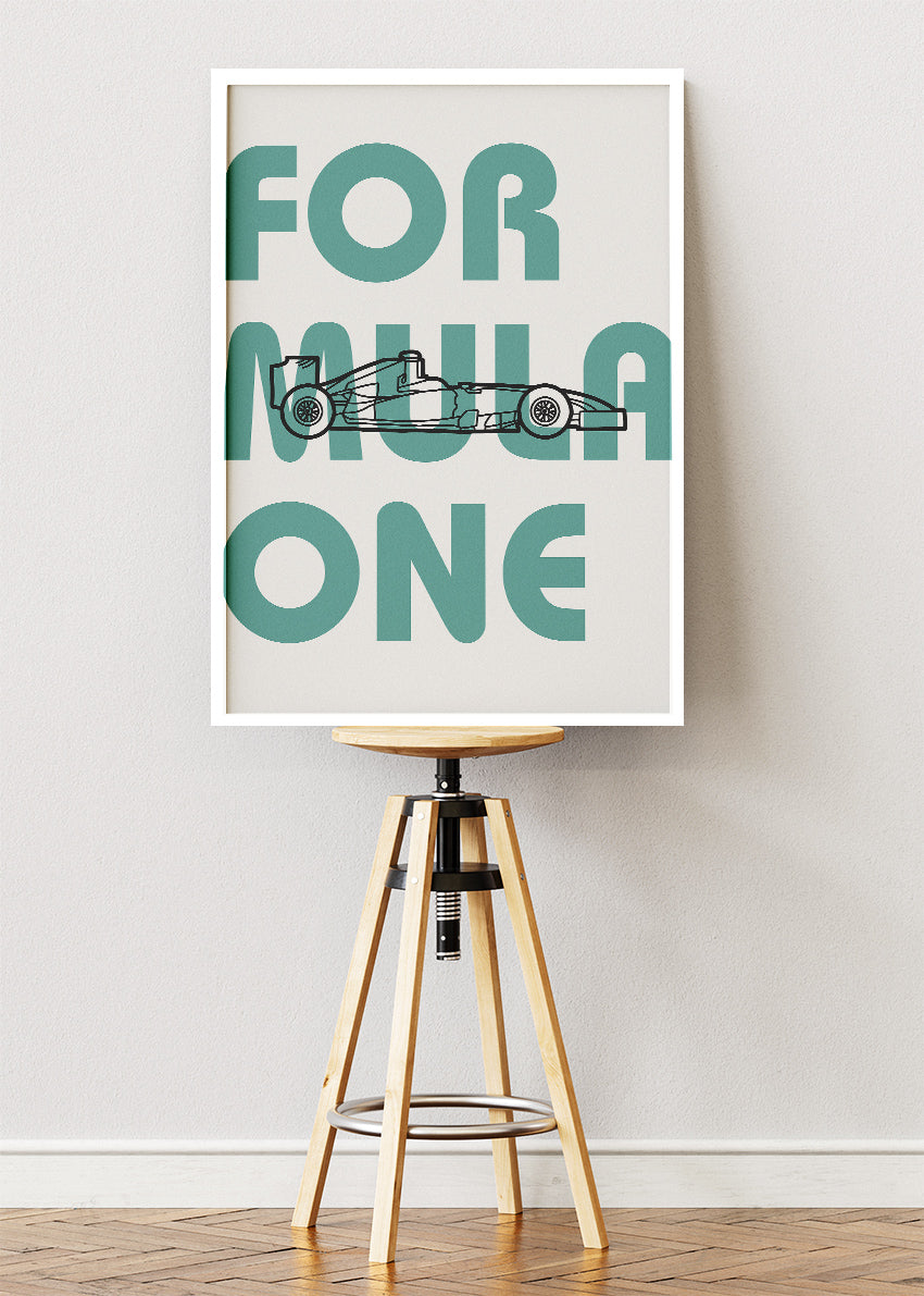 Formula One Blueprint Typography Poster & Canvas | Minimalist Motorsport Wall Art