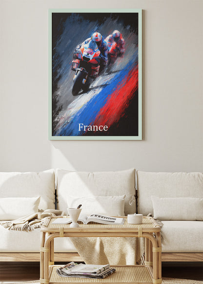 France Motorcycle Racing Duel Wall Art Poster & Canvas