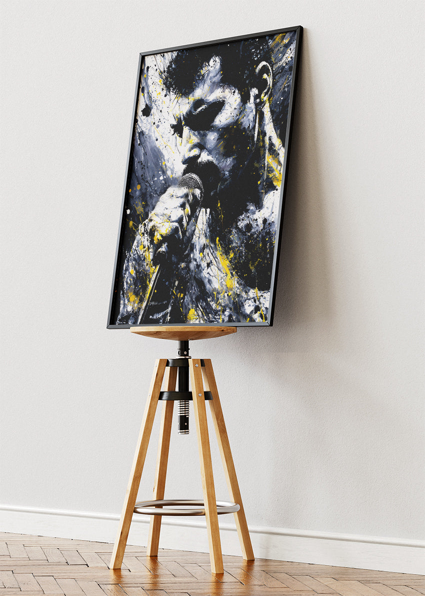 Freddie Mercury Black & Gold Portrait Wall Art Poster & Canvas