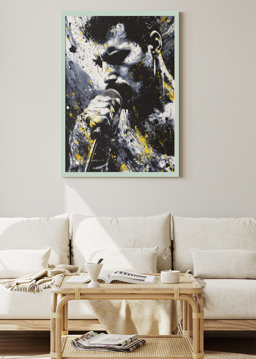 Freddie Mercury Black & Gold Portrait Wall Art Poster & Canvas