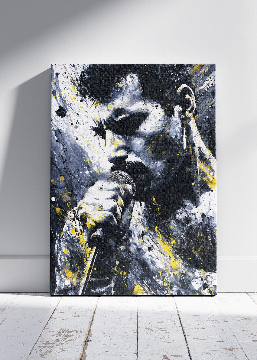 Freddie Mercury Black & Gold Portrait Wall Art Poster & Canvas