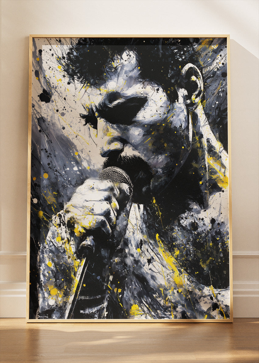 Freddie Mercury Black & Gold Portrait Wall Art Poster & Canvas