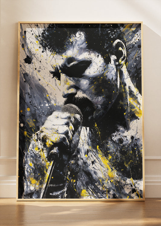 Freddie Mercury Black & Gold Portrait Wall Art Poster & Canvas