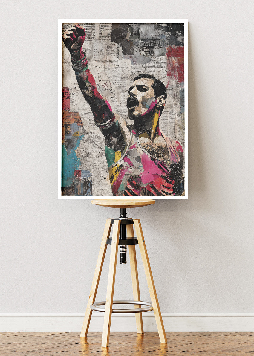 Freddie Mercury Vintage Collage Wall Art Poster & Canvas Print