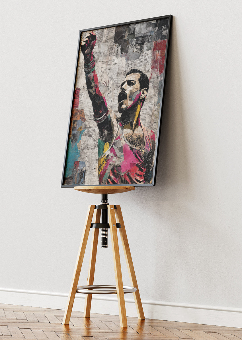 Freddie Mercury Vintage Collage Wall Art Poster & Canvas Print