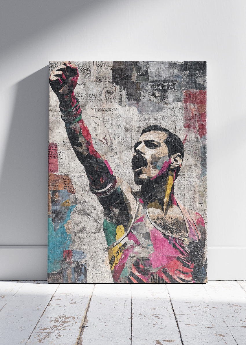 Freddie Mercury Vintage Collage Wall Art Poster & Canvas Print