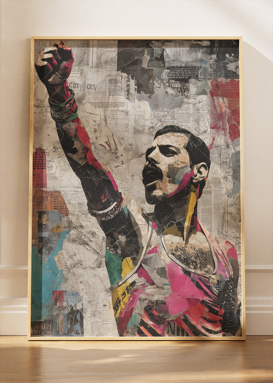 Freddie Mercury Vintage Collage Wall Art Poster & Canvas Print