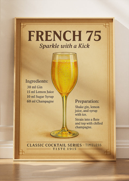 French 75 Classic Cocktail Poster & Canvas Print | Timeless Champagne Drink Wall Art
