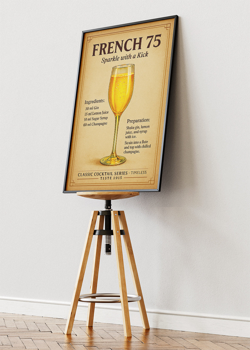 French 75 Classic Cocktail Poster & Canvas Print | Timeless Champagne Drink Wall Art