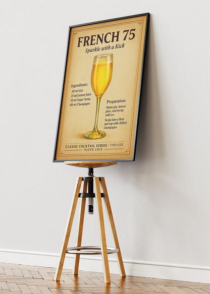 French 75 Classic Cocktail Poster & Canvas Print | Timeless Champagne Drink Wall Art