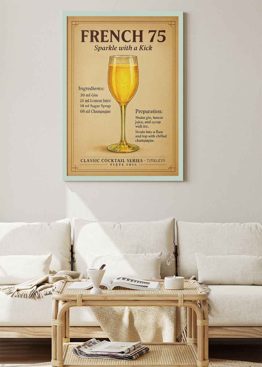 French 75 Classic Cocktail Poster & Canvas Print | Timeless Champagne Drink Wall Art