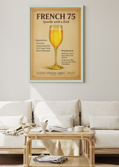 French 75 Classic Cocktail Poster & Canvas Print | Timeless Champagne Drink Wall Art