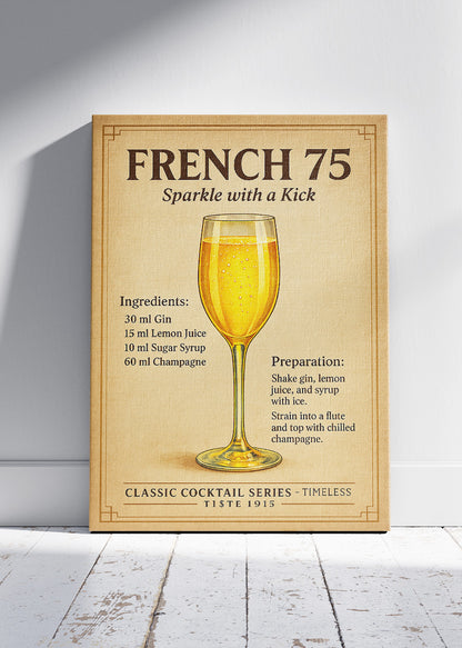 French 75 Classic Cocktail Poster & Canvas Print | Timeless Champagne Drink Wall Art
