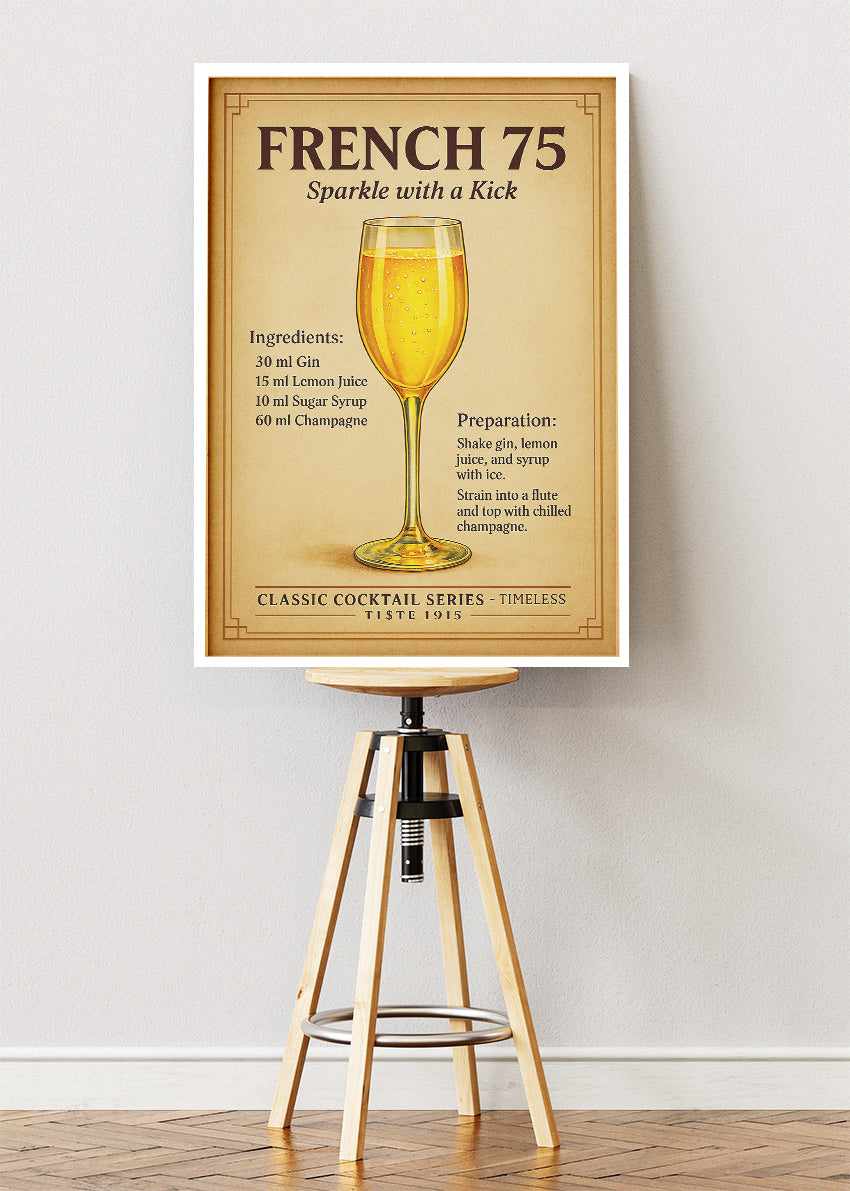 French 75 Classic Cocktail Poster & Canvas Print | Timeless Champagne Drink Wall Art