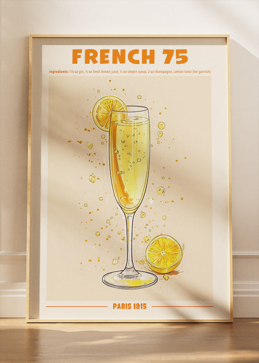 French 75 Poster & Canvas Print | Elegant Champagne Cocktail Wall Art