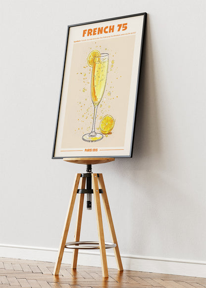 French 75 Poster & Canvas Print | Elegant Champagne Cocktail Wall Art
