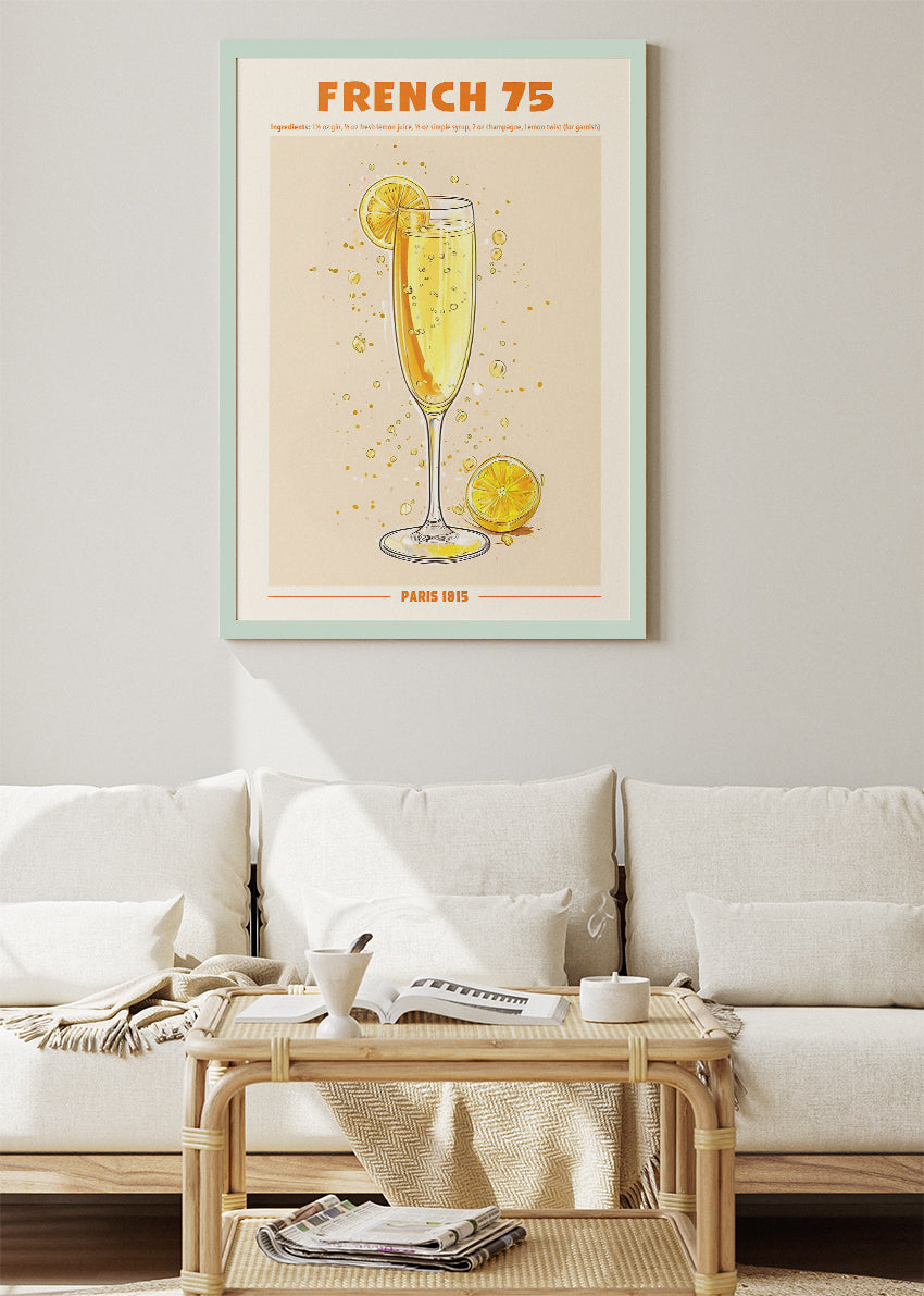French 75 Poster & Canvas Print | Elegant Champagne Cocktail Wall Art
