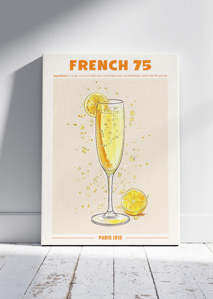 French 75 Poster & Canvas Print | Elegant Champagne Cocktail Wall Art