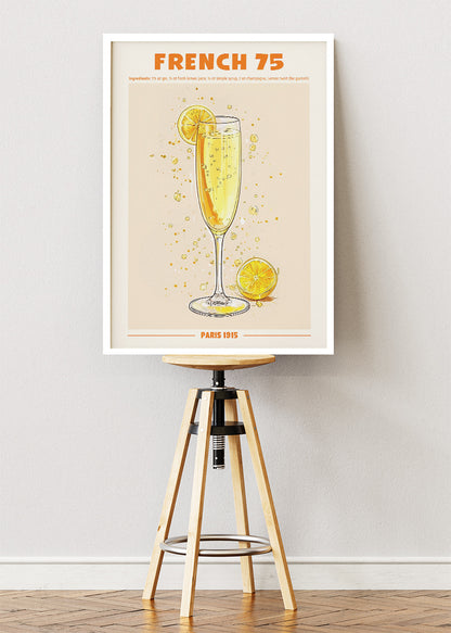 French 75 Poster & Canvas Print | Elegant Champagne Cocktail Wall Art