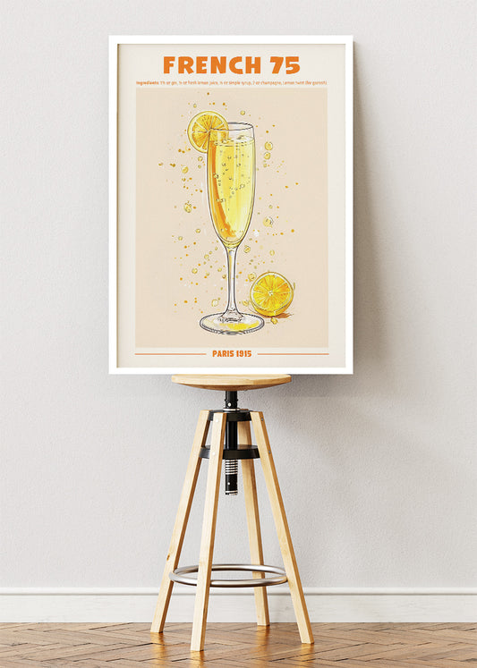 French 75 Poster & Canvas Print | Elegant Champagne Cocktail Wall Art