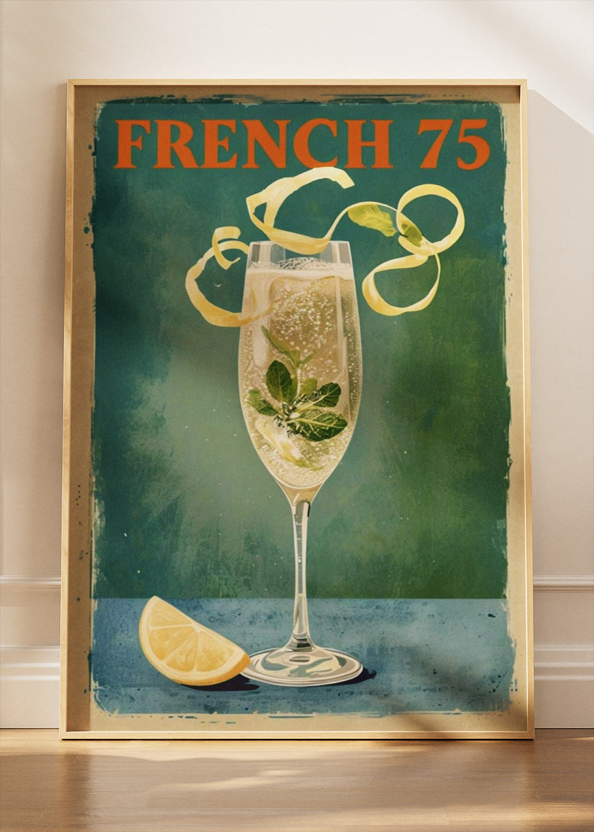 French 75 Vintage Poster & Canvas Print | Classic Champagne Cocktail Wall Art