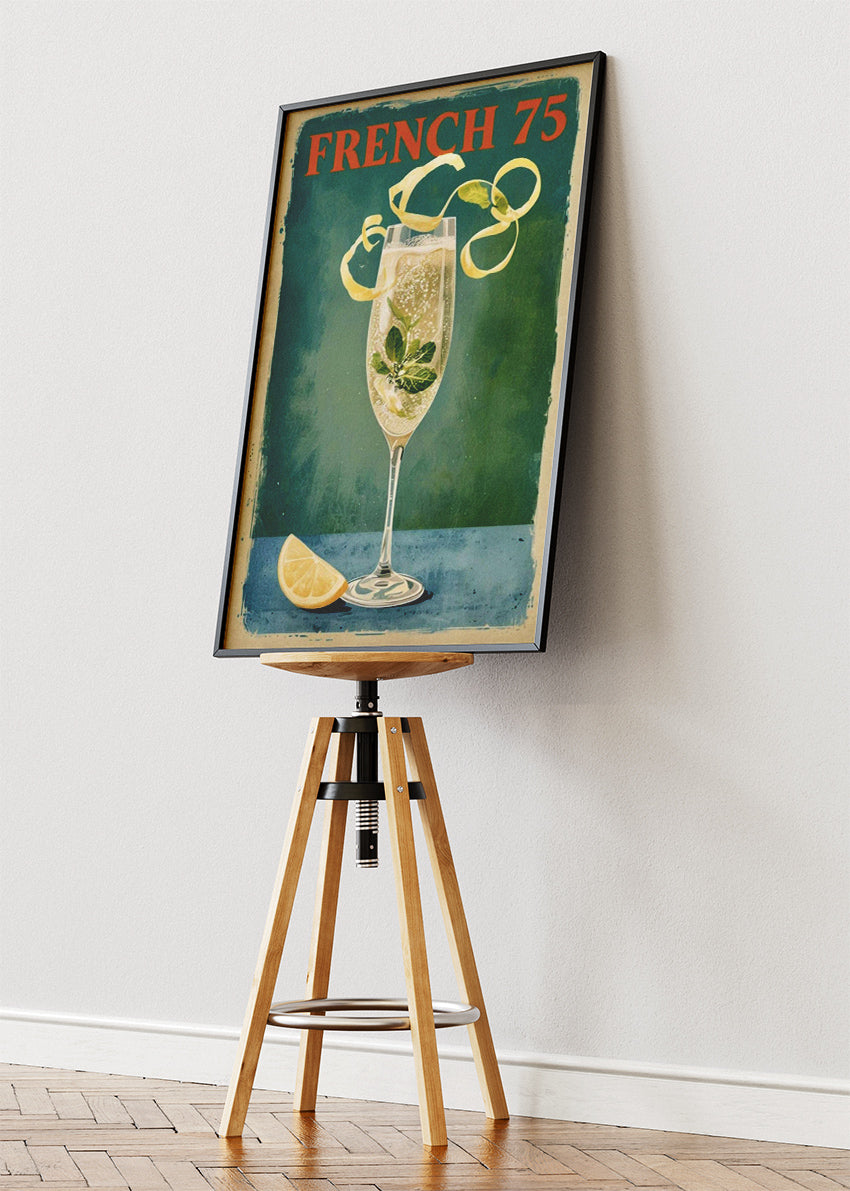 French 75 Vintage Poster & Canvas Print | Classic Champagne Cocktail Wall Art