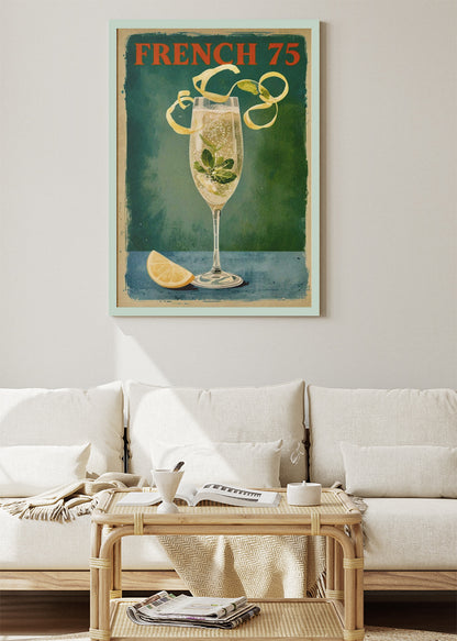 French 75 Vintage Poster & Canvas Print | Classic Champagne Cocktail Wall Art