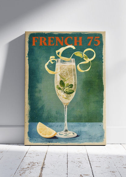 French 75 Vintage Poster & Canvas Print | Classic Champagne Cocktail Wall Art