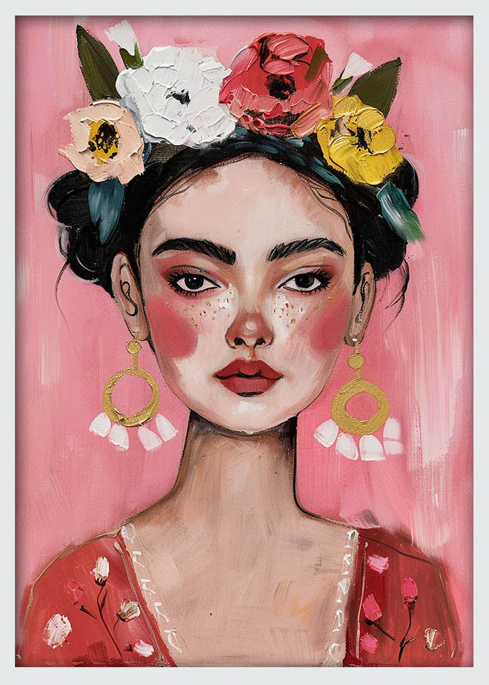 Frida Kahlo Inspired Portrait – Mexican Icon Canvas & Poster Wall Art – T1212 – AiPrintLab