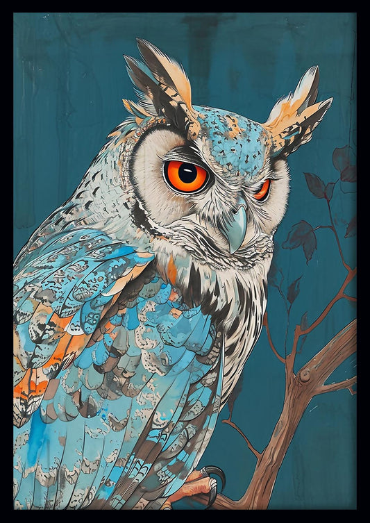 Frosted Gaze Owl – Cool Blue Nocturnal Canvas & Poster Art – T823 – AiPrintLab