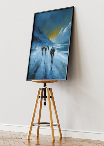Frozen Mountain Cycling Poster & Canvas Art Print – Peloton Riding Through Icy Alpine Pass