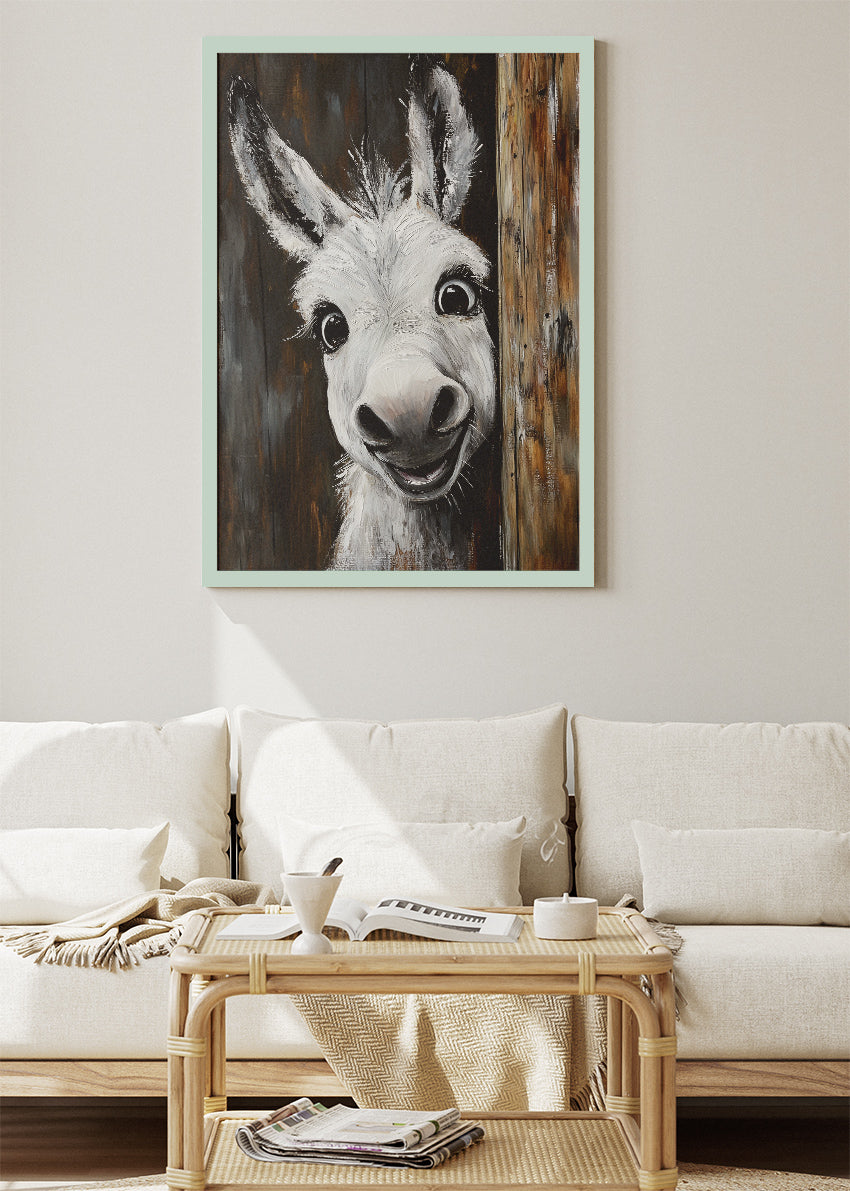Funny Donkey Wall Art Poster & Canvas Print – Rustic Farm Animal Portrait