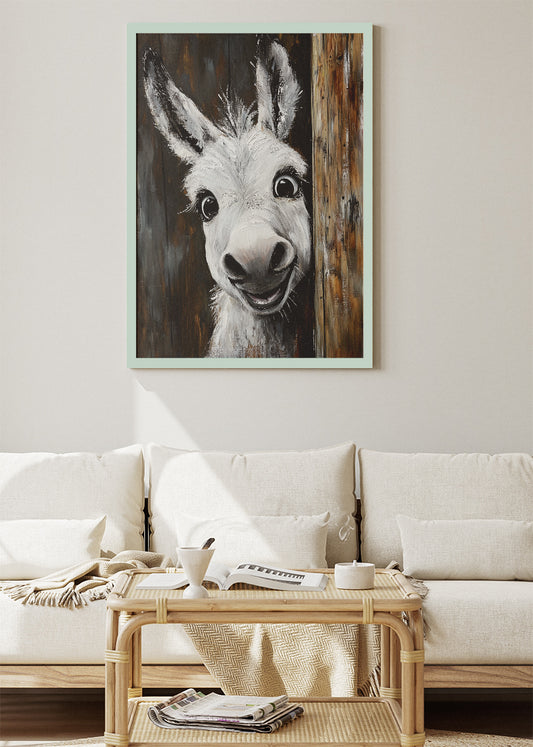 Funny Donkey Wall Art Poster & Canvas Print – Rustic Farm Animal Portrait