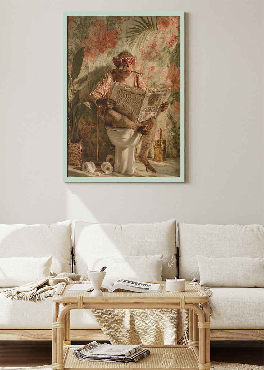 Funny Monkey Canvas Print & Poster – Vintage Bathroom Animal Wall Art – AI PRINT LAB
