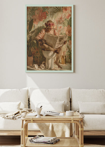 Funny Monkey Canvas Print & Poster – Vintage Bathroom Animal Wall Art – AI PRINT LAB