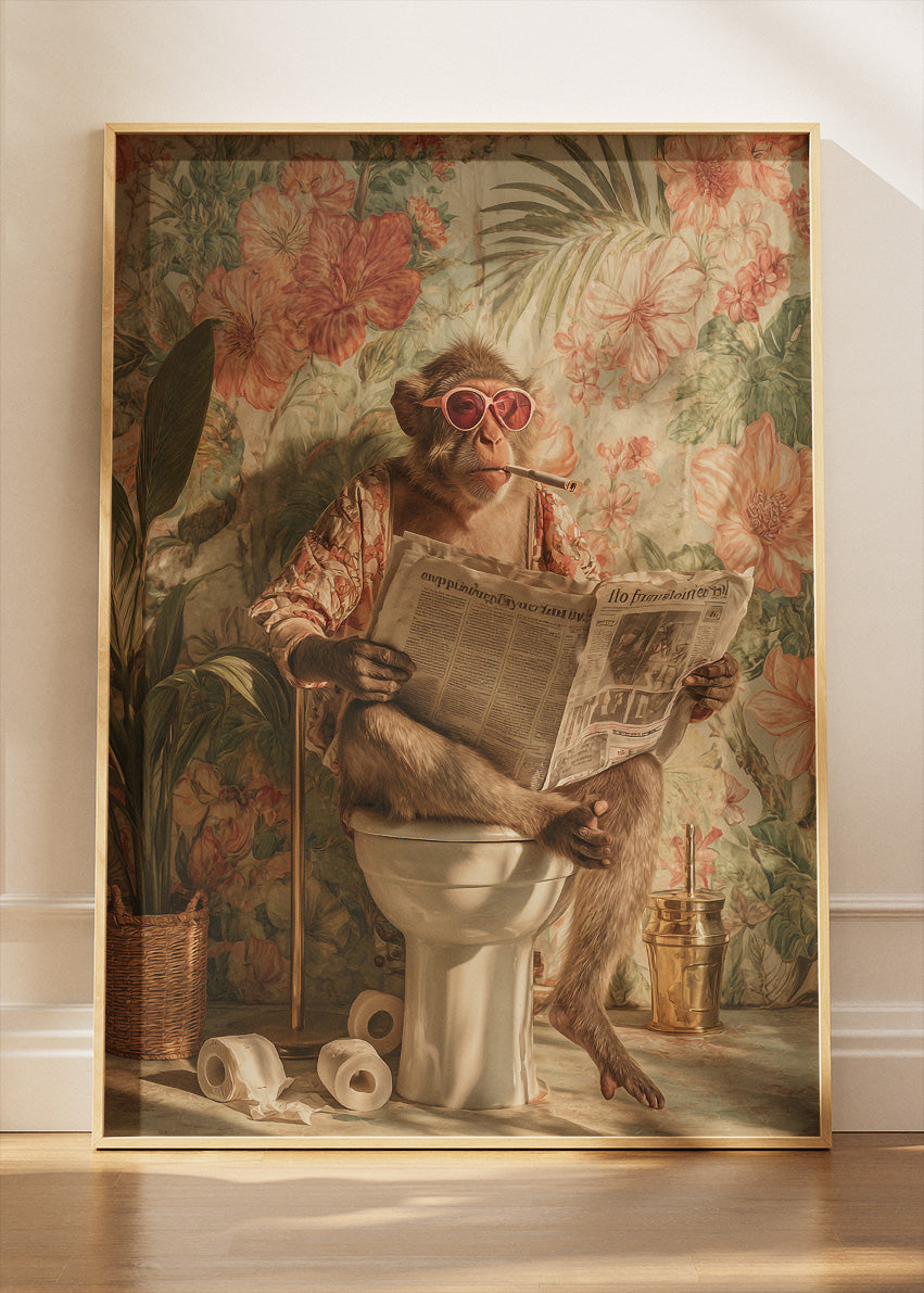 Funny Monkey Canvas Print & Poster – Vintage Bathroom Animal Wall Art – AI PRINT LAB