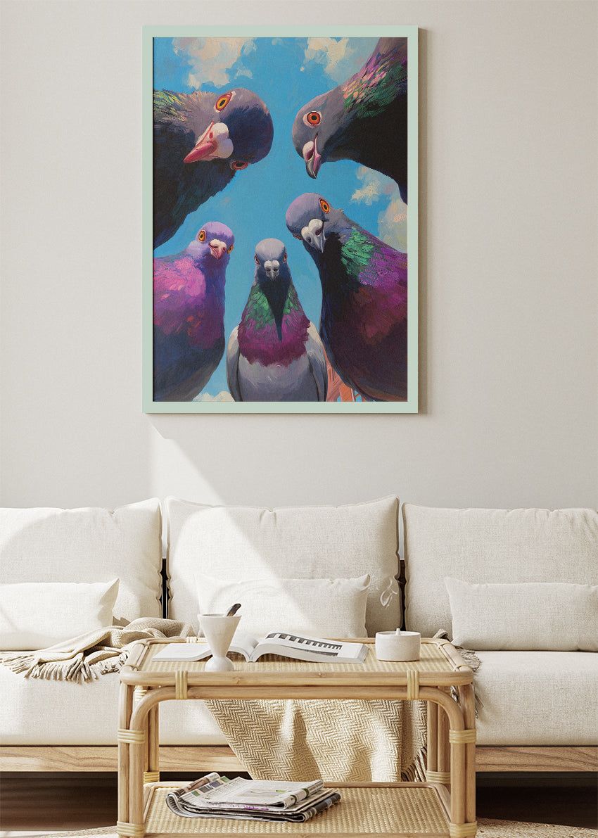Funny Pigeon Canvas Print & Poster – Urban Bird Wall Art – Quirky Animal Decor – AI PRINT LAB