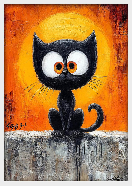 Funny Black Cat Canvas Wall Art & Poster Print | Quirky Animal Painting with Big Eyes – T1363 – Aiprintlab