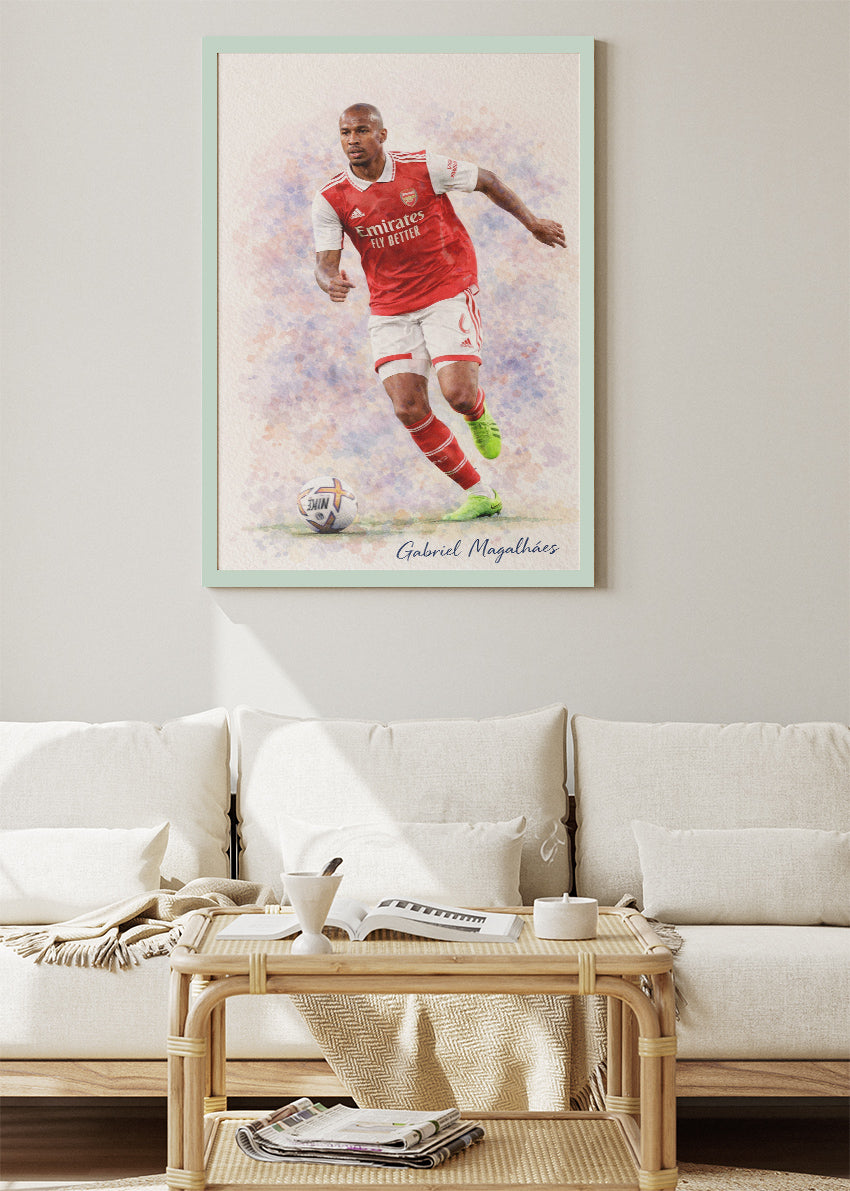 Gabriel Magalhães Arsenal Watercolor Poster Canvas & Print – AI PRINT LAB