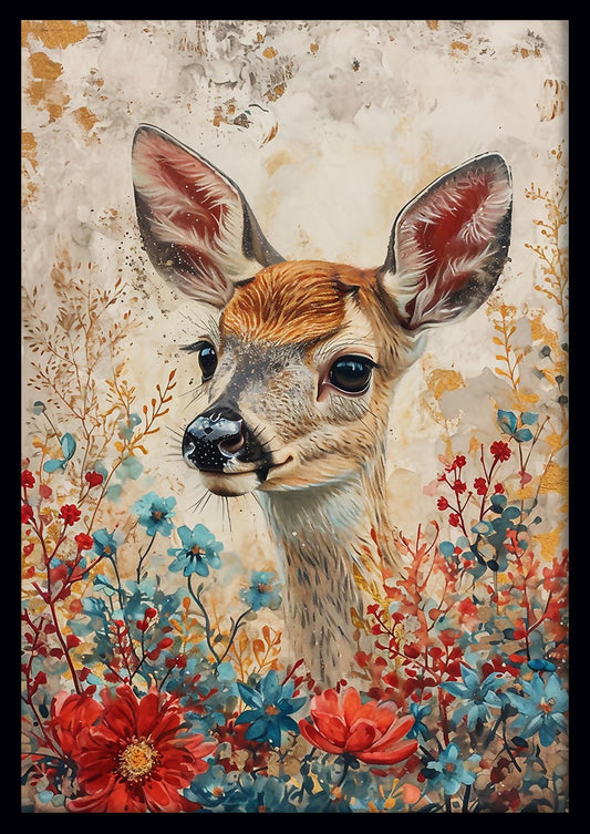 Gentle Fawn Among Wildflowers – Nature-Inspired Canvas Art & Poster Print – T797 – AiPrintLab